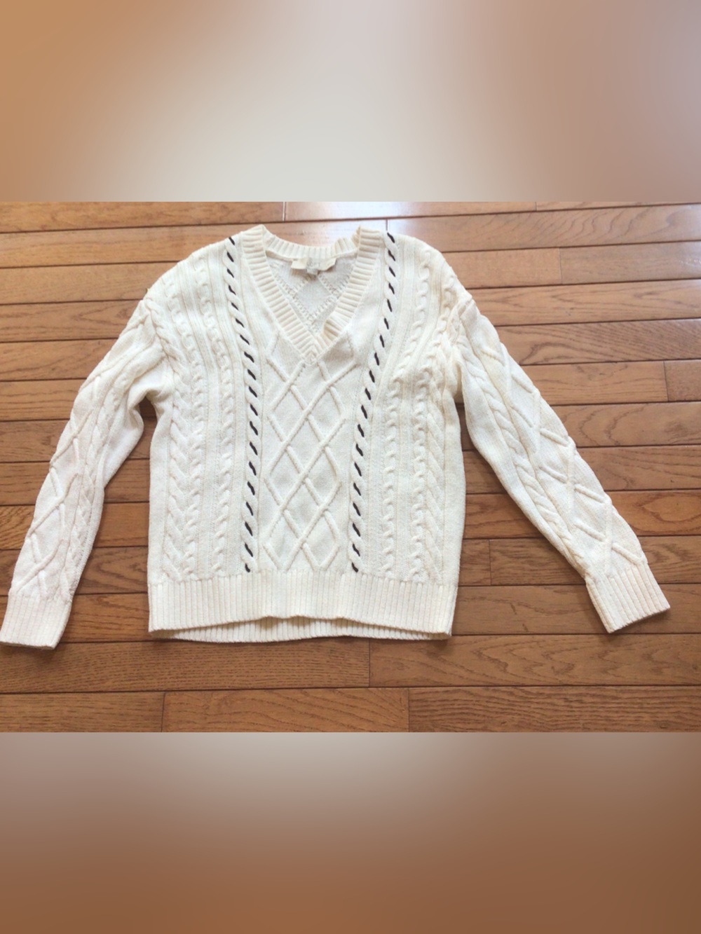 Loft Cozy Cream Cable-Knit V-Neck Sweater
